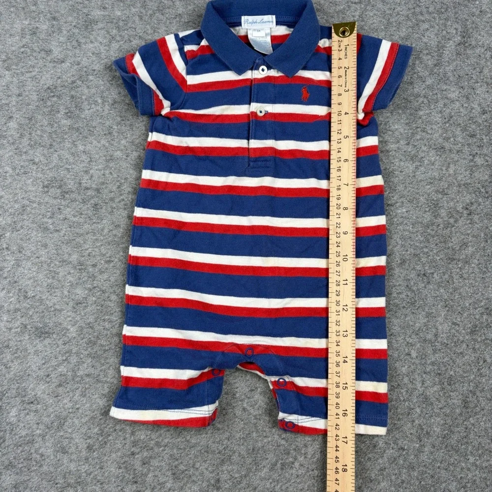 Ralph Lauren Romper Baby 6 Month Striped Red White Blue Polo Short Sleeve